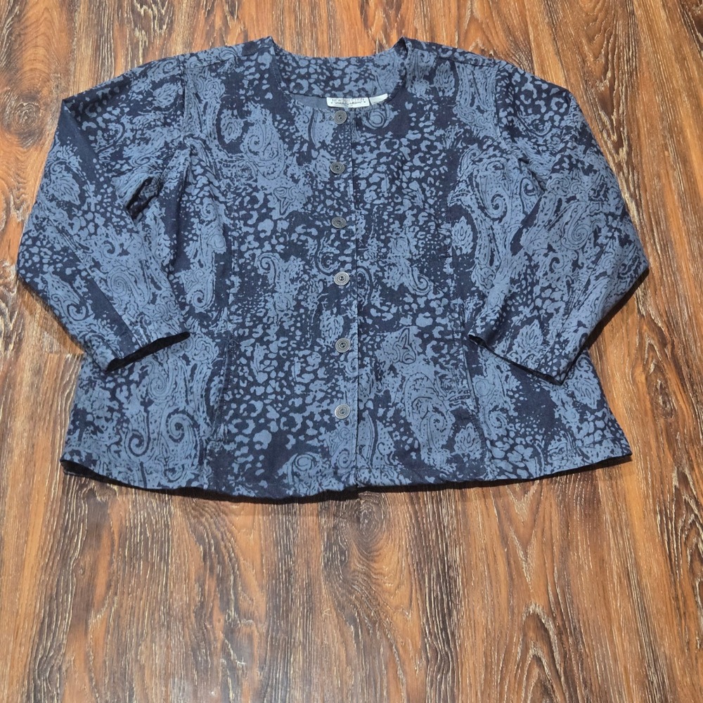 VTG Denim 1X Jacket Womens Blue Paisley Print Cotton Button Front Top